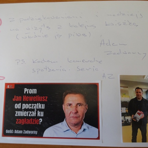 Wpis Adama Zadwornego do Księgi Pamiątkowej