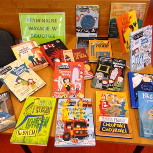 Ksiażki detektywistyczne w bibliotece w Kołbaskowie